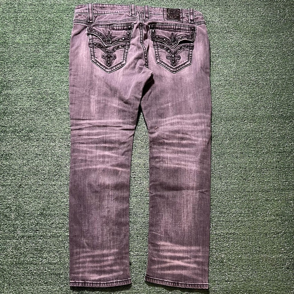 Rock Revival Ben Biker Jeans Mens 42x31 Gray Charcoal Denim Moto Distressed